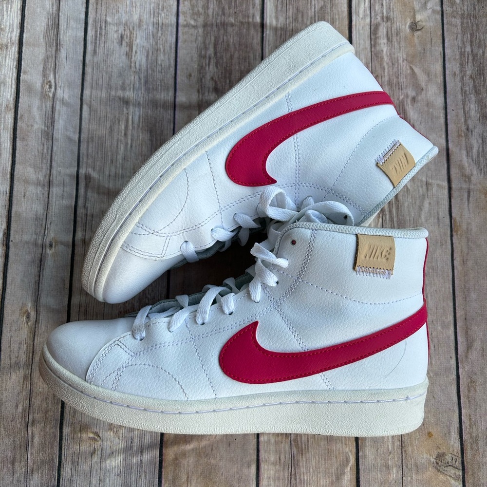 Nike White & Pink High-Top Sneakers with Tan Heel Tab